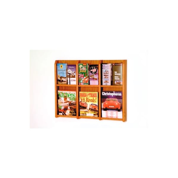 Wooden Mallet 6 Magazine/12 Brochure Oak & Acrylic Wall Display - Medium Oak LM-9MO - main